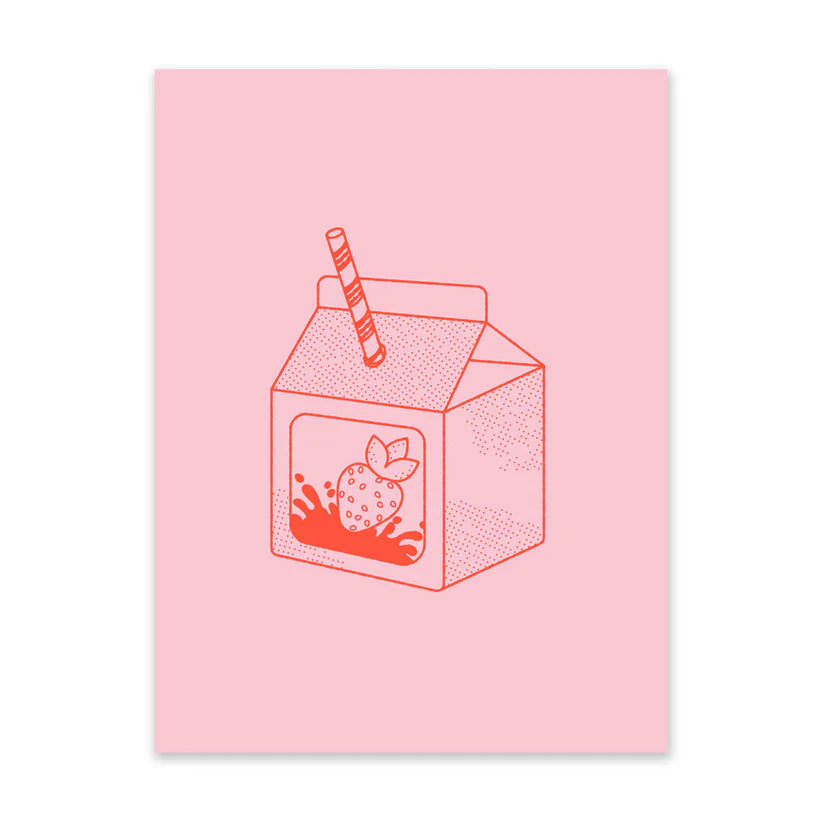 Pink and Red Strawberry Milk 8x6" Riso Print