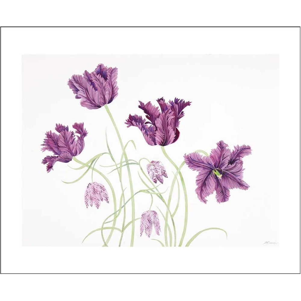 Parrot Tulips and Fritillaries Greeting Card - Angie Lewin