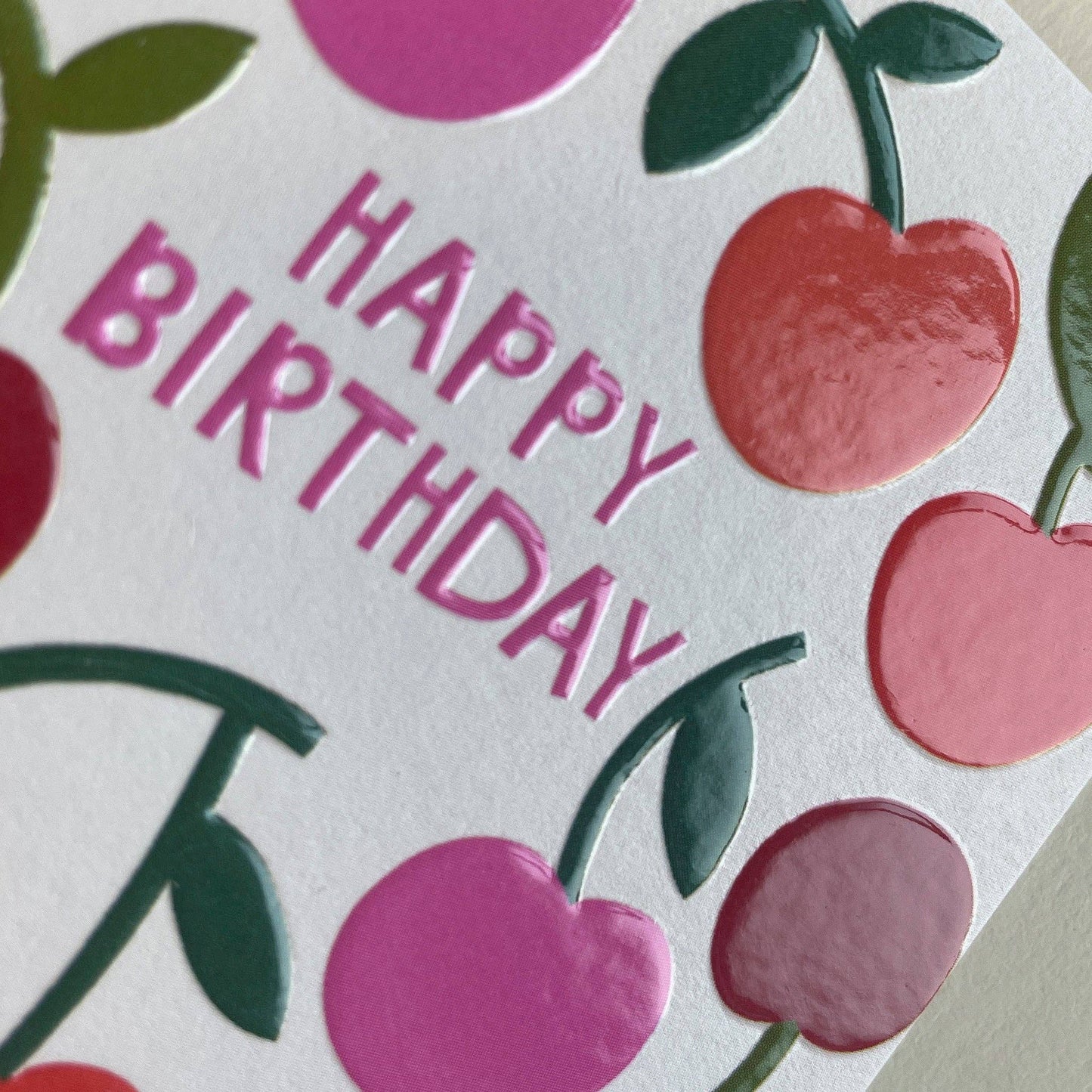 Happy Birthday Cherries Greeting Card - Raspberry Blossom