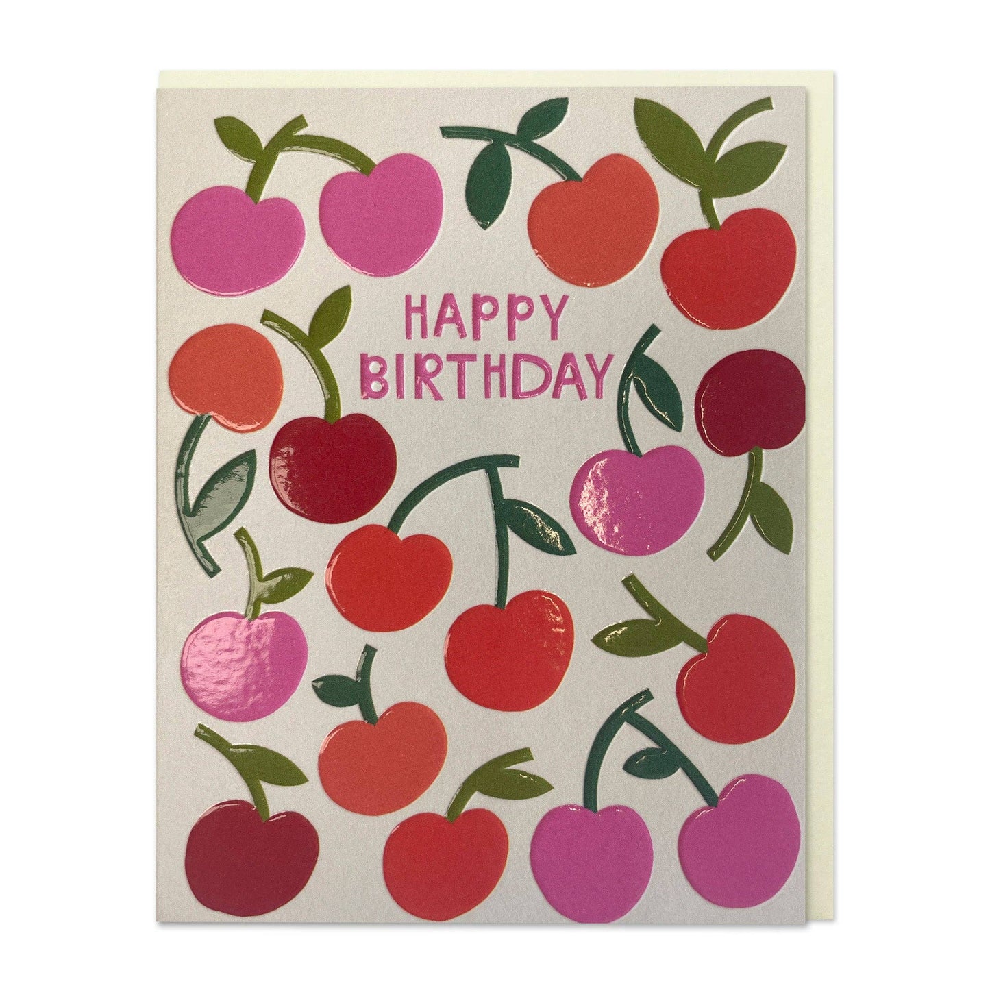 Happy Birthday Cherries Greeting Card - Raspberry Blossom