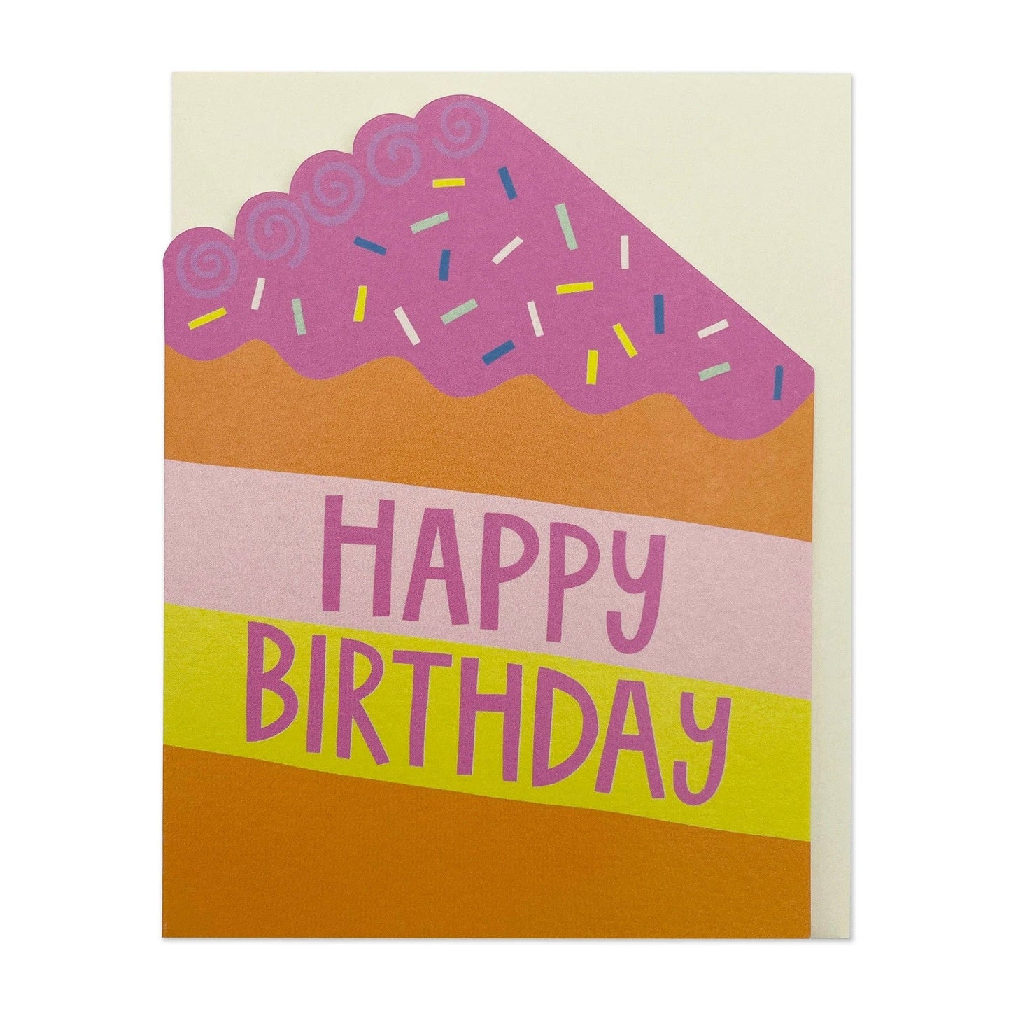 Happy Birthday Die-Cut Cake Greeting Card - Raspberry Blossom