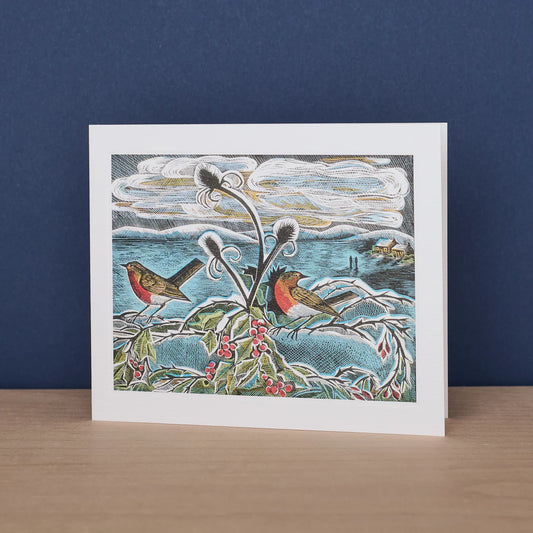 Robins and Holly Greeting Card - Angela Harding