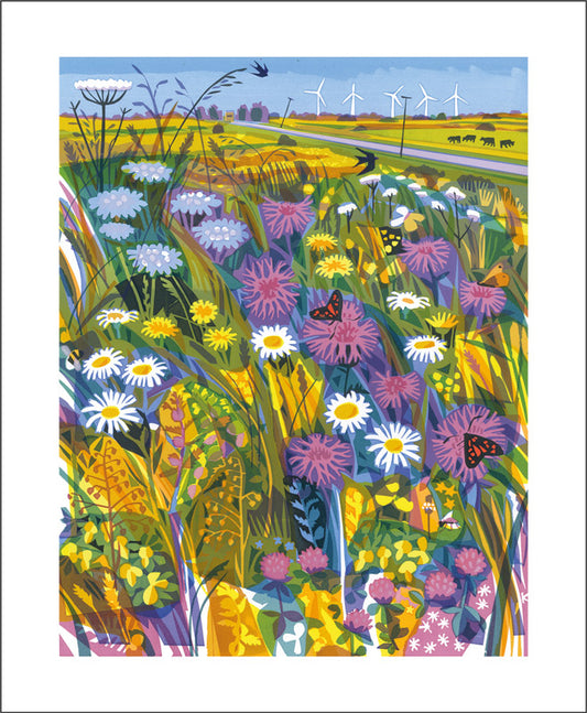 Meadow Flowers & Turbines Greeting Card - Carry Akroyd