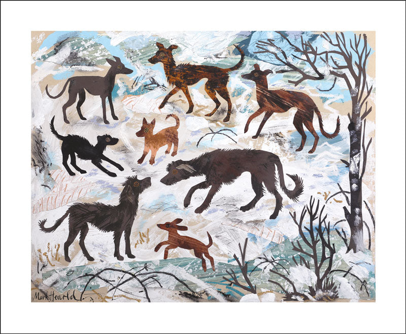 Hounds in the Snow Greeting Card - Mark Hearld