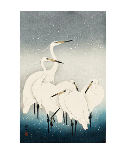 Herons in Snow Greeting Card - Ohara Koson