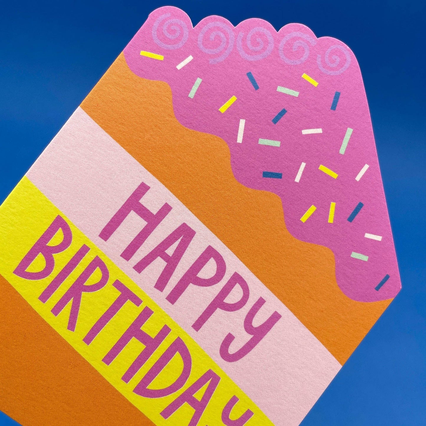 Happy Birthday Die-Cut Cake Greeting Card - Raspberry Blossom